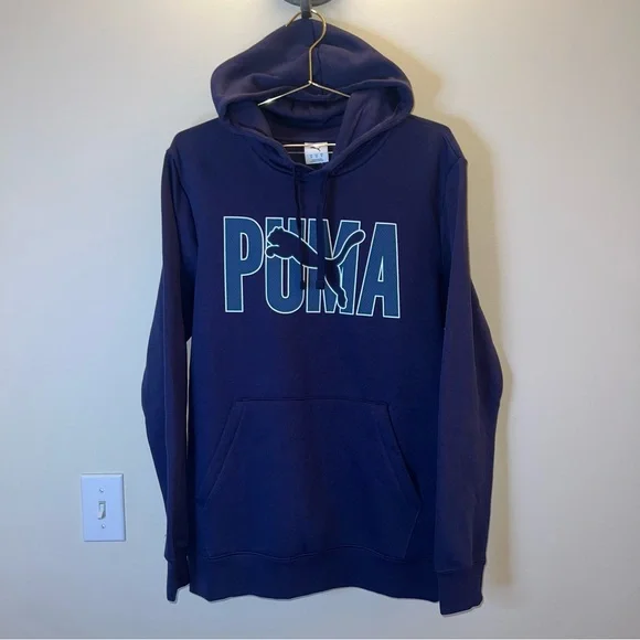 Puma Men’s Hoodie Navy Logo Pullover NWT Size M - Picture 3 of 10